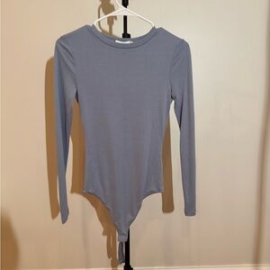 Elodie Long Sleeve Crewneck Bodysuit in Dusty Blue